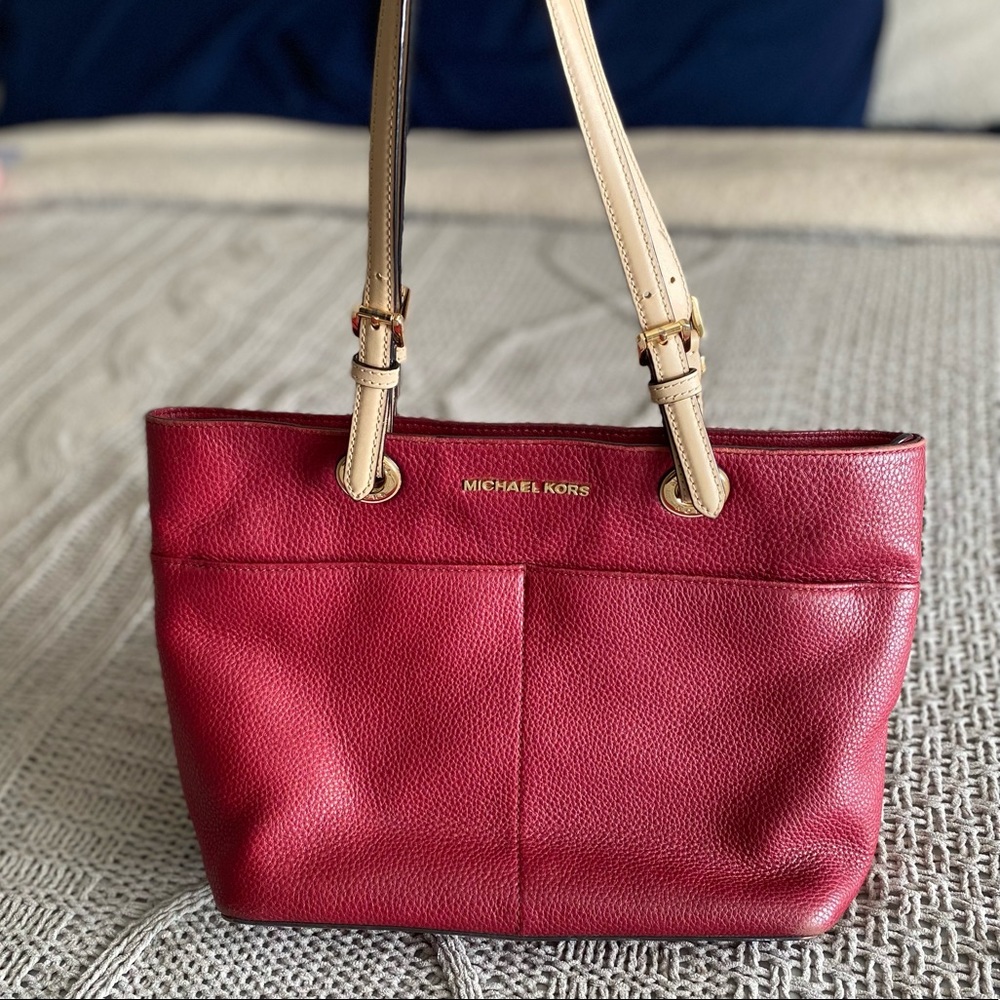 MK Bedford Top-Zip Leather Tote Burgundy - Picture 3 of 10